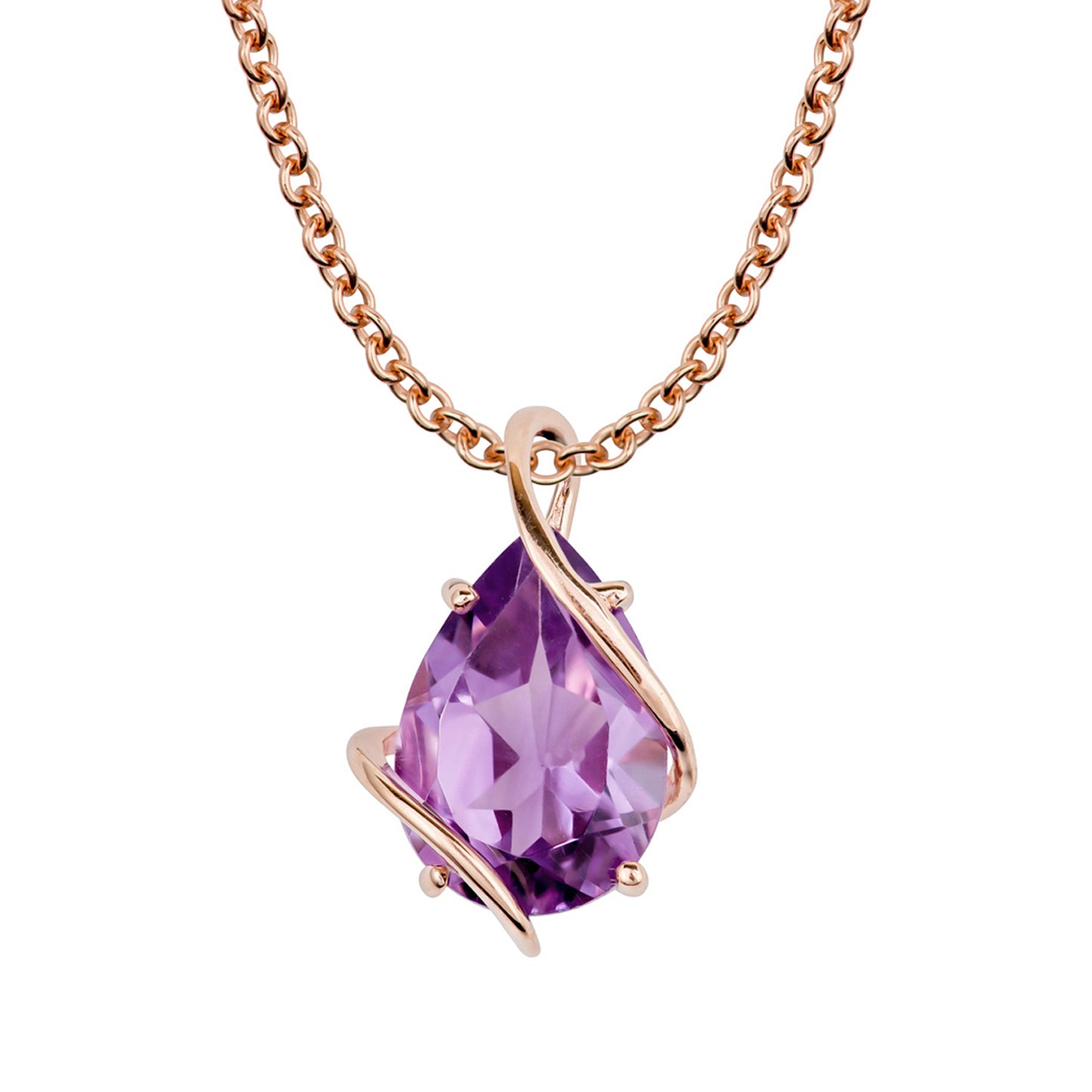 10k Rose Gold Genuine Pear shape Amethyst Teardrop Pendant Necklace