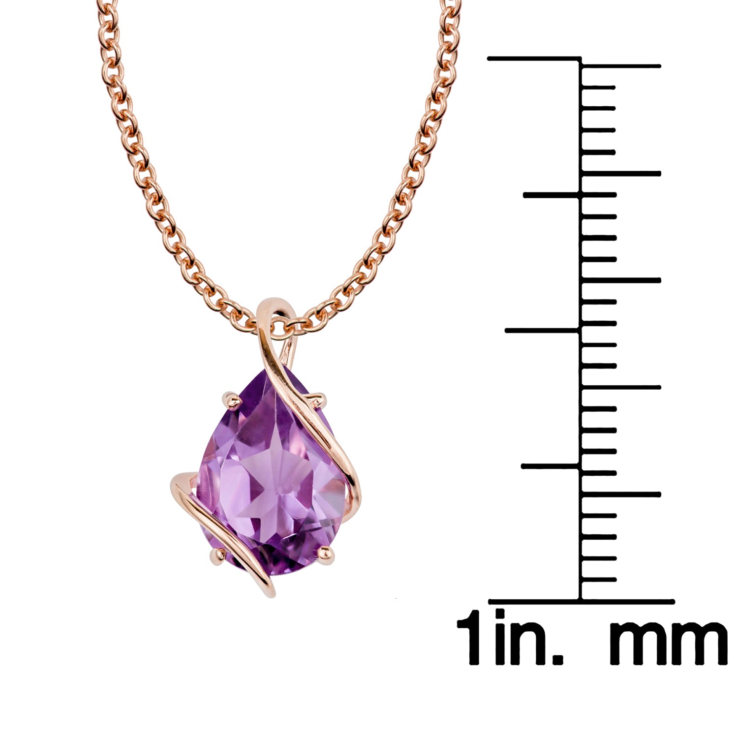 10k Rose Gold Genuine Pear shape Amethyst Teardrop Pendant Necklace
