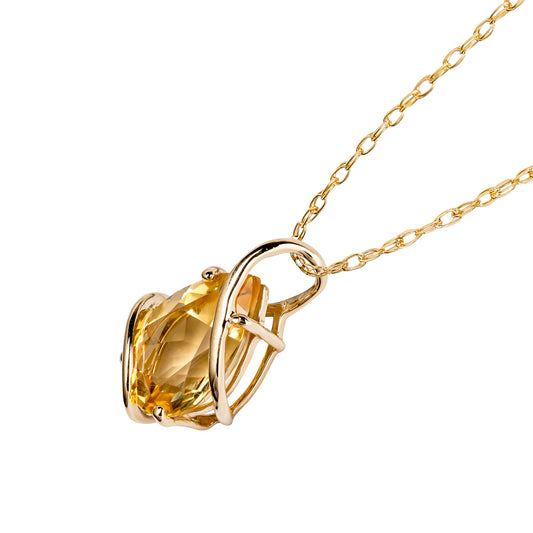 10k Yellow Gold Genuine Pear shape Citrine Teardrop Pendant Necklace
