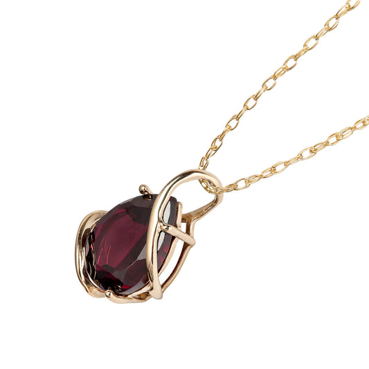 10k Yellow Gold Genuine Pear shape Garnet Teardrop Pendant Necklace