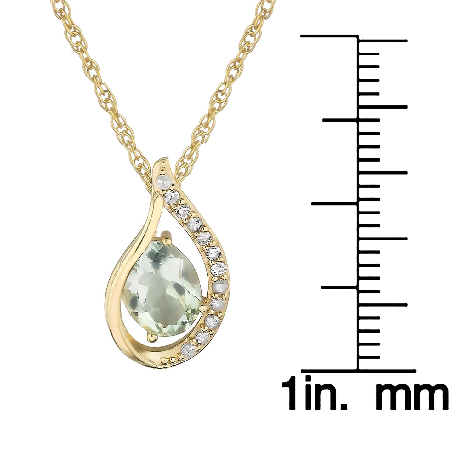 10k Yellow Gold Genuine Oval Green Amethyst and Diamond Halo Drop Pendant Necklace