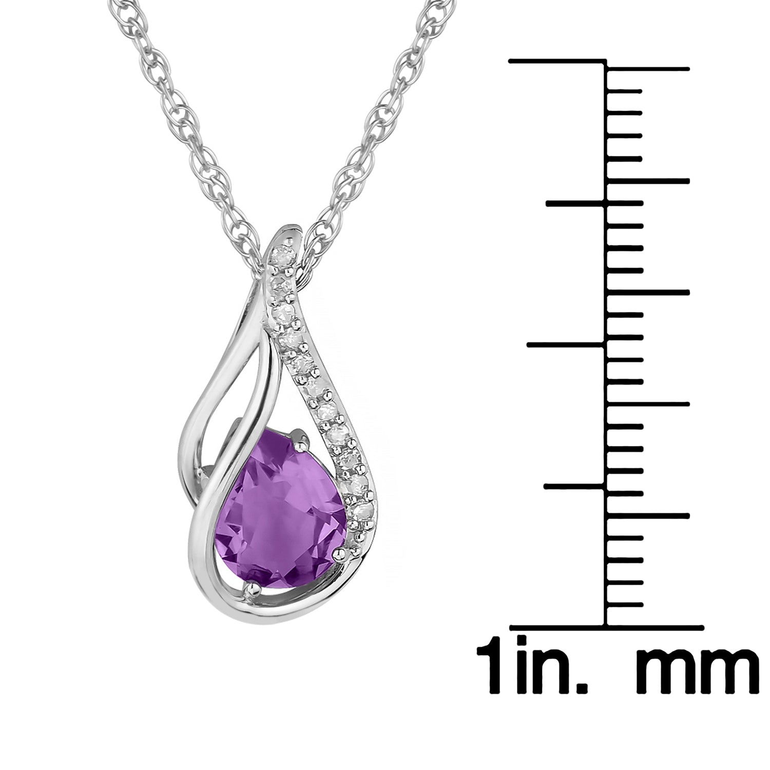 10k White Gold Genuine Pear shape Amethyst and Diamond Halo Drop Pendant Necklace