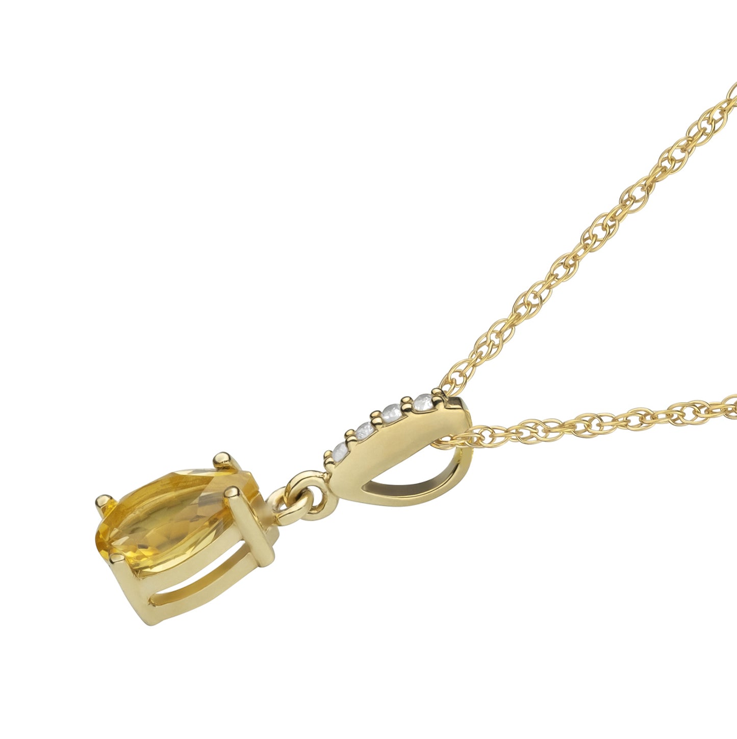 10k Yellow Gold Genuine Pear Shape Citrine and Diamond Drop Pendant Necklace