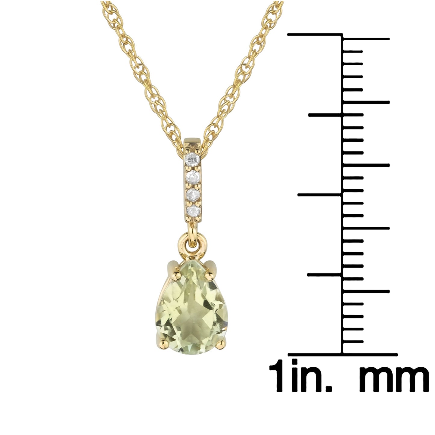 10k Yellow Gold Genuine Pear Shape Green Amethyst and Diamond Drop Pendant Necklace