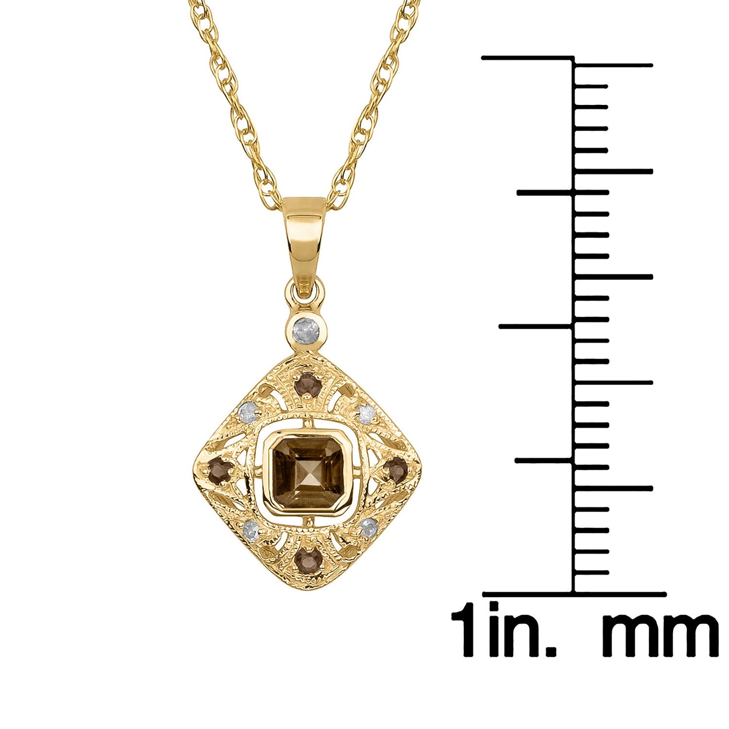 10k Yellow Gold Vintage Style Smoky Quartz and Diamond Pendant Necklace