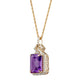 10k Yellow Gold Emerald cut Amethyst and Diamond Halo Necklace