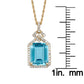 10k Yellow Gold Emerald cut Blue Topaz and Diamond Halo Necklace