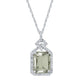 10k White Gold Emerald cut Green Amethyst and Diamond Halo Necklace
