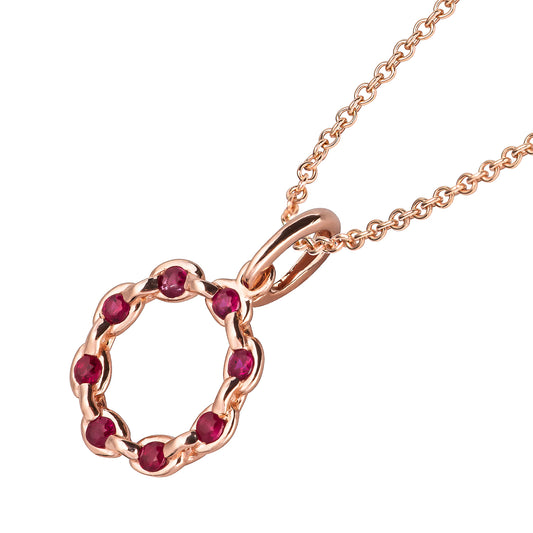 10k Rose Gold Genuine Round Ruby Circle Pendant Necklace