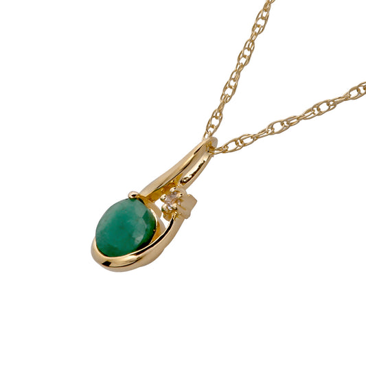 10k Yellow Gold Genuine Round Emerald Pendant Necklace