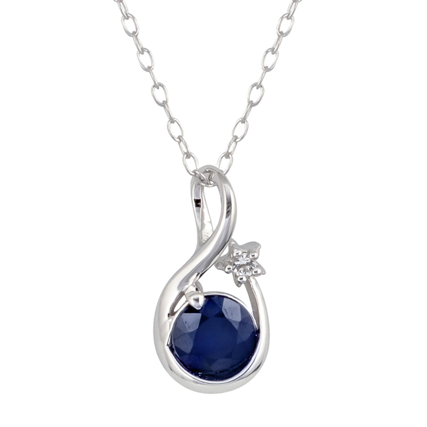 10k White Gold Genuine Round Sapphire Pendant Necklace