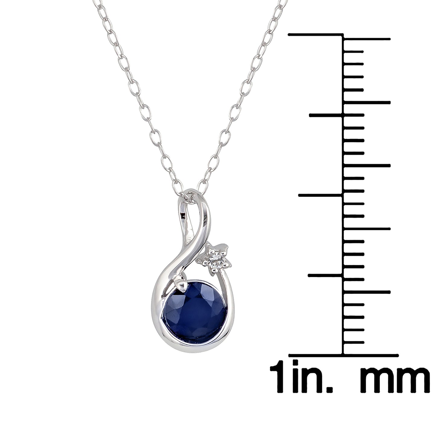 10k White Gold Genuine Round Sapphire Pendant Necklace