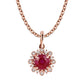 10k Rose Gold Genuine Round Ruby and Diamond Vintage Style Halo Pendant Necklace