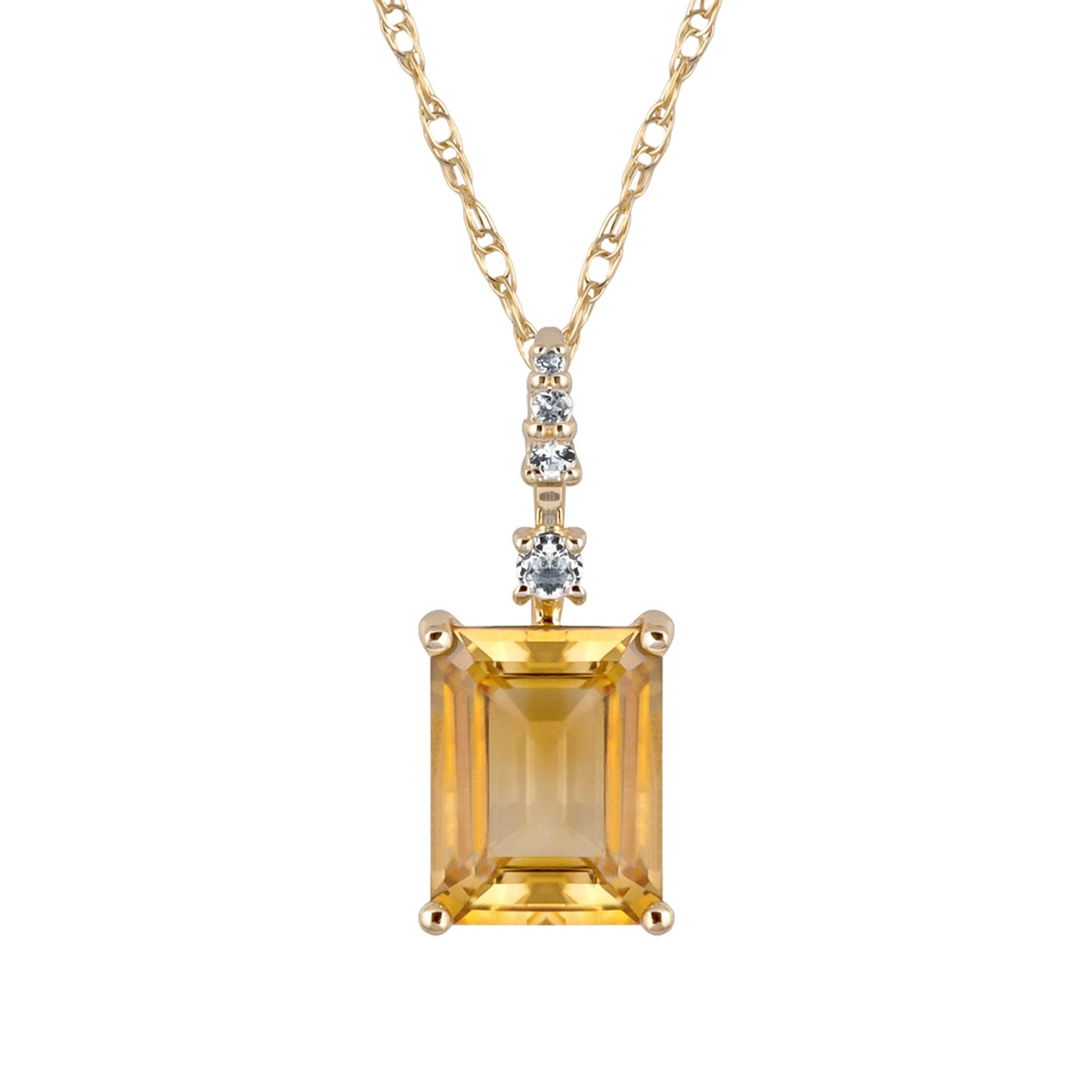10k Yellow Gold Genuine Emerald Cut Citrine Pendant Necklace