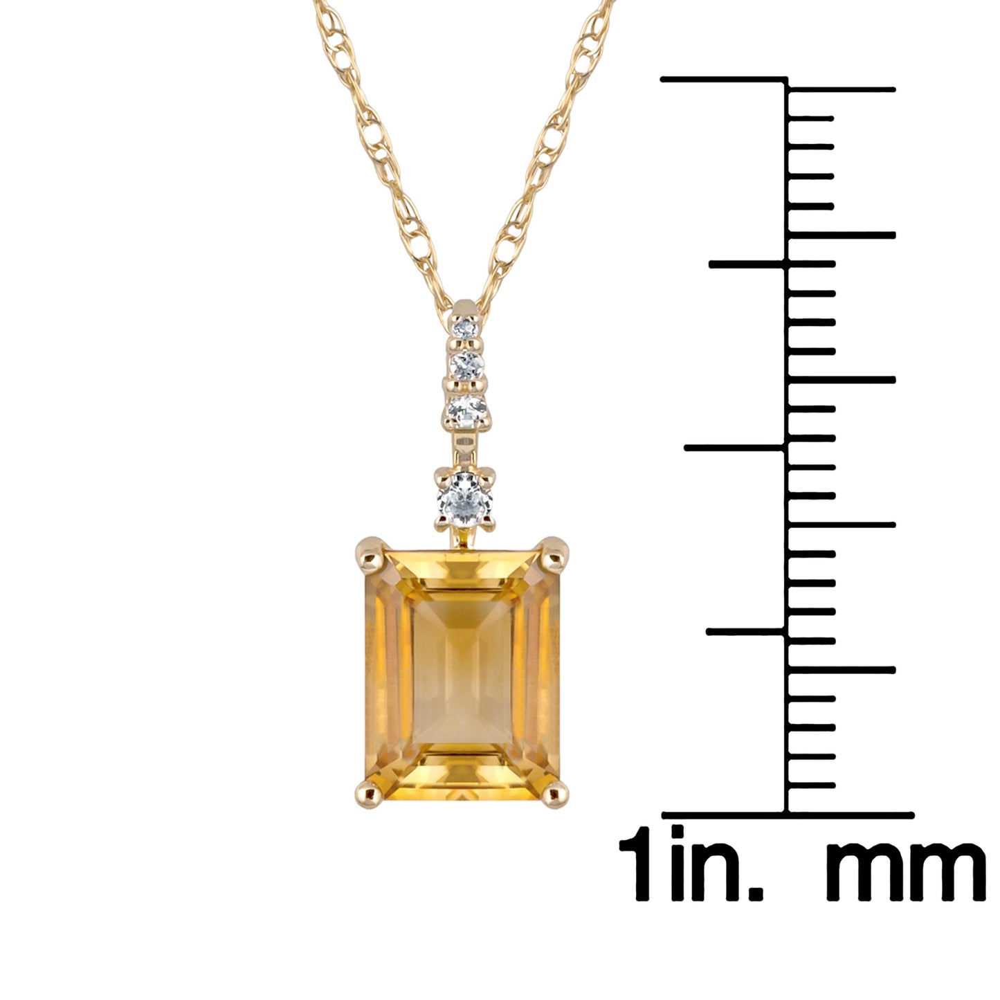 10k Yellow Gold Genuine Emerald Cut Citrine Pendant Necklace