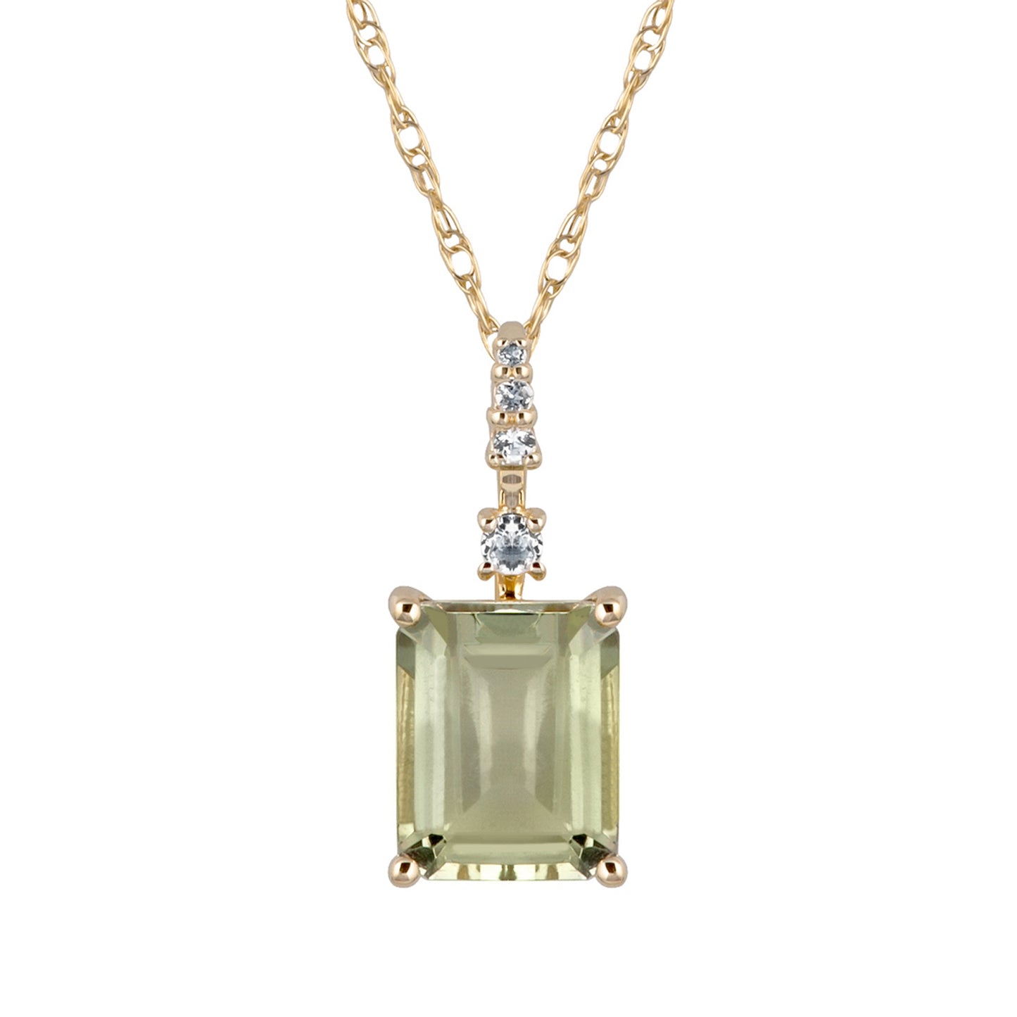 10k Yellow Gold Genuine Emerald Cut Green Amethyst Pendant Necklace