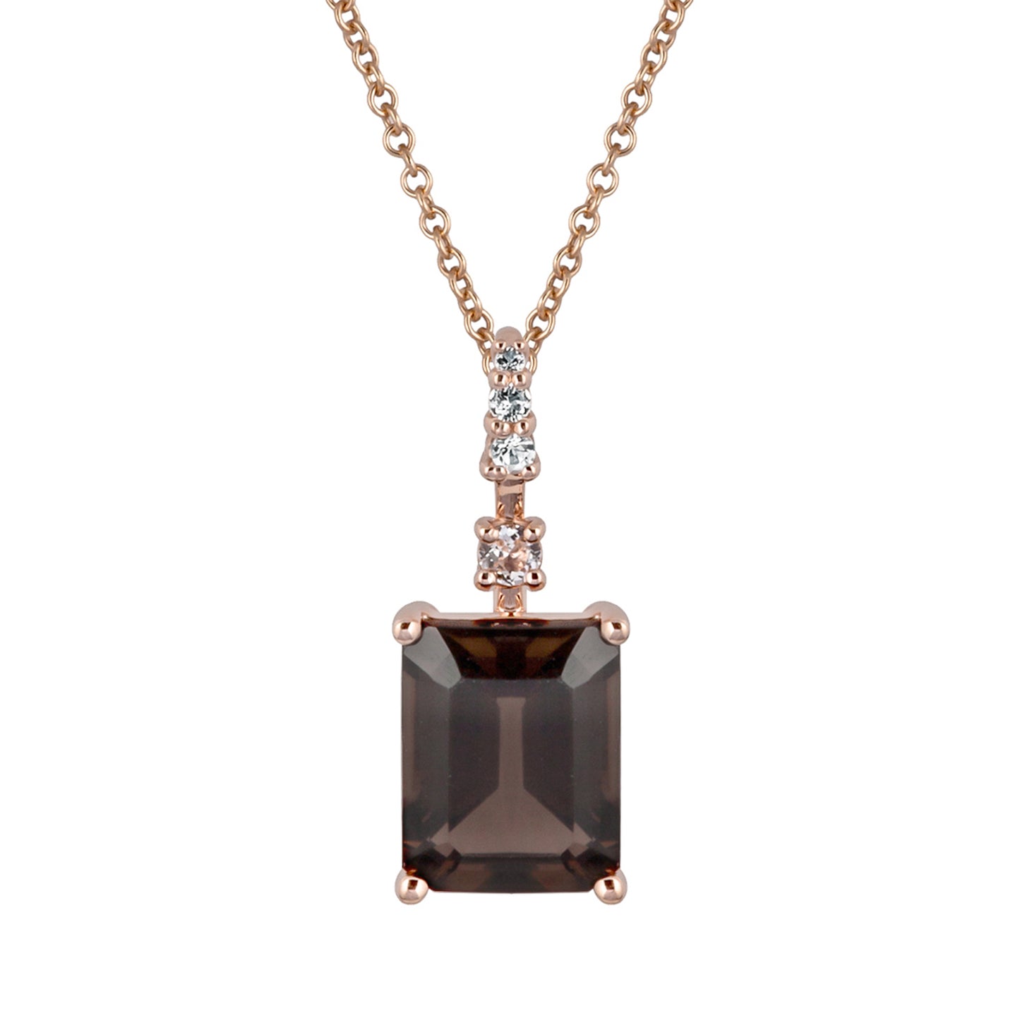 10k Rose Gold Genuine Emerald Cut Smoky Quartz Pendant Necklace