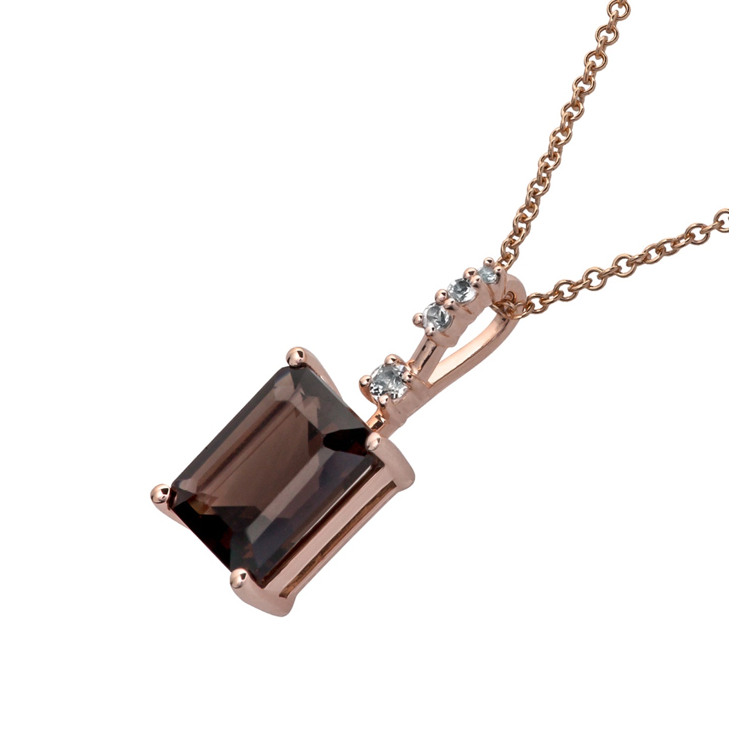 10k Rose Gold Genuine Emerald Cut Smoky Quartz Pendant Necklace