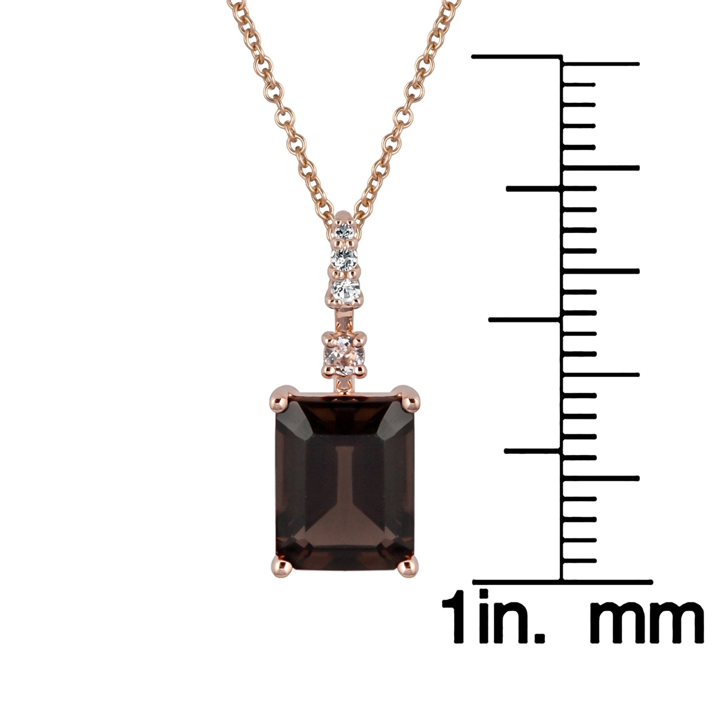 10k Rose Gold Genuine Emerald Cut Smoky Quartz Pendant Necklace