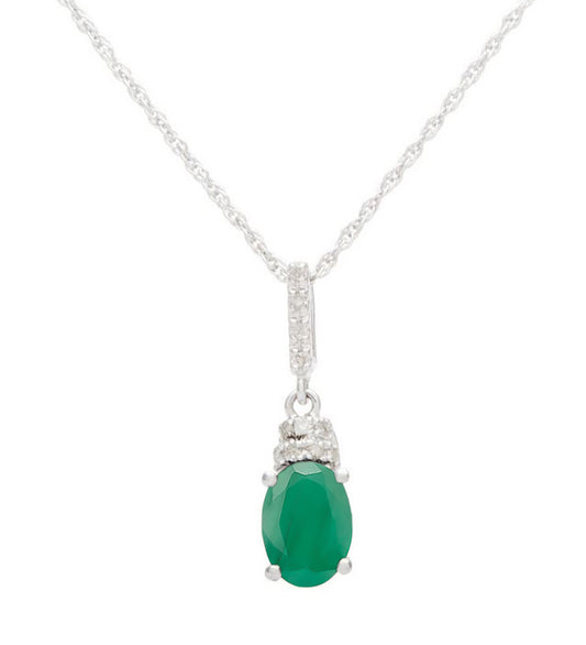 10k White Gold Oval Emerald and Diamond Necklace