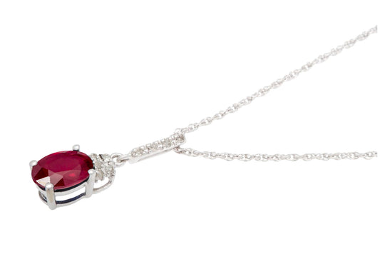 10k White Gold Oval Ruby and Diamond Necklace