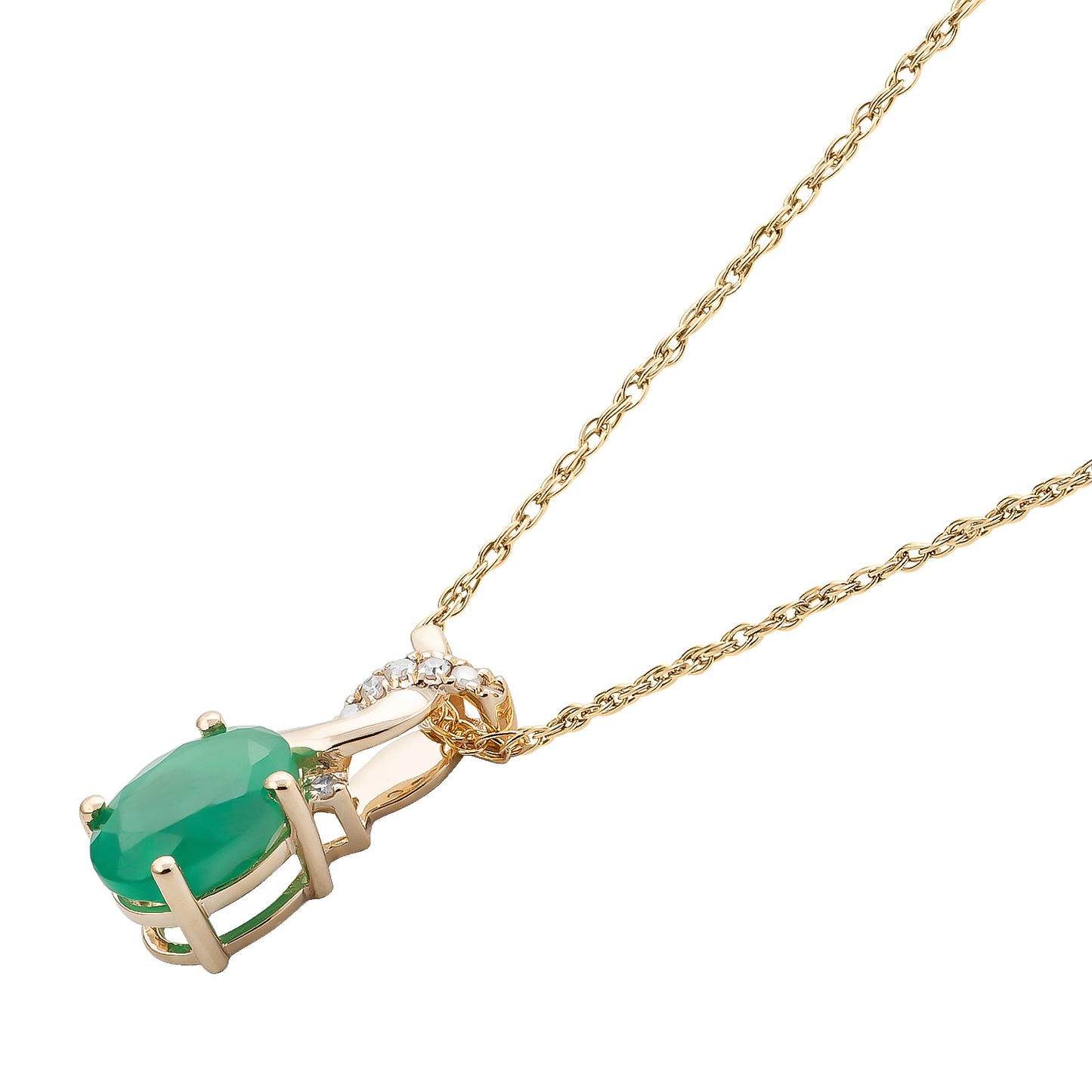 10k Yellow Gold Oval Emerald and Diamond Twist Necklace