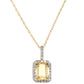 10k Yellow Gold Emerald Cut Citrine and Diamond Halo Pendant Necklace