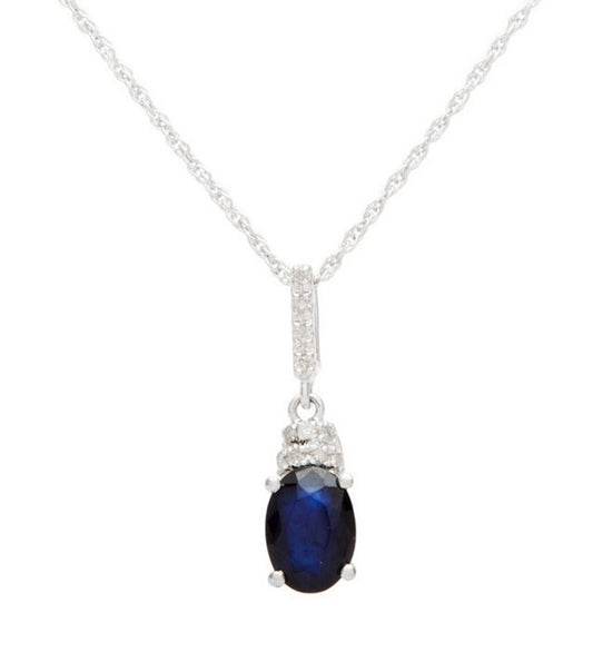 10k White Gold Oval Blue Sapphire and Diamond Necklace