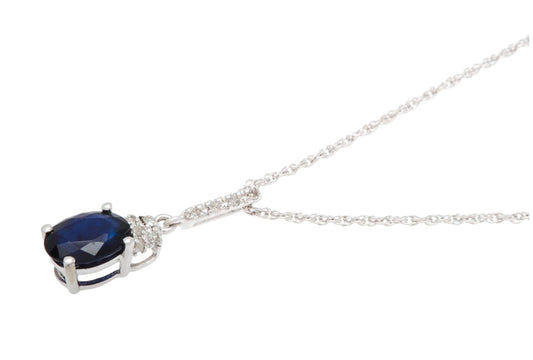 10k White Gold Oval Blue Sapphire and Diamond Necklace