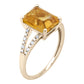 10k Yellow Gold Genuine Emerald-Shape Citrine and Split-Shank Diamond Ring