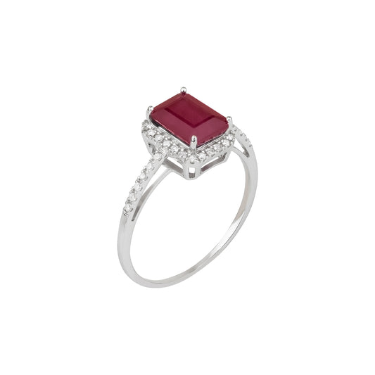 10k White Gold Genuine Emerald-cut 2.25ct Ruby and Diamond Halo Ring