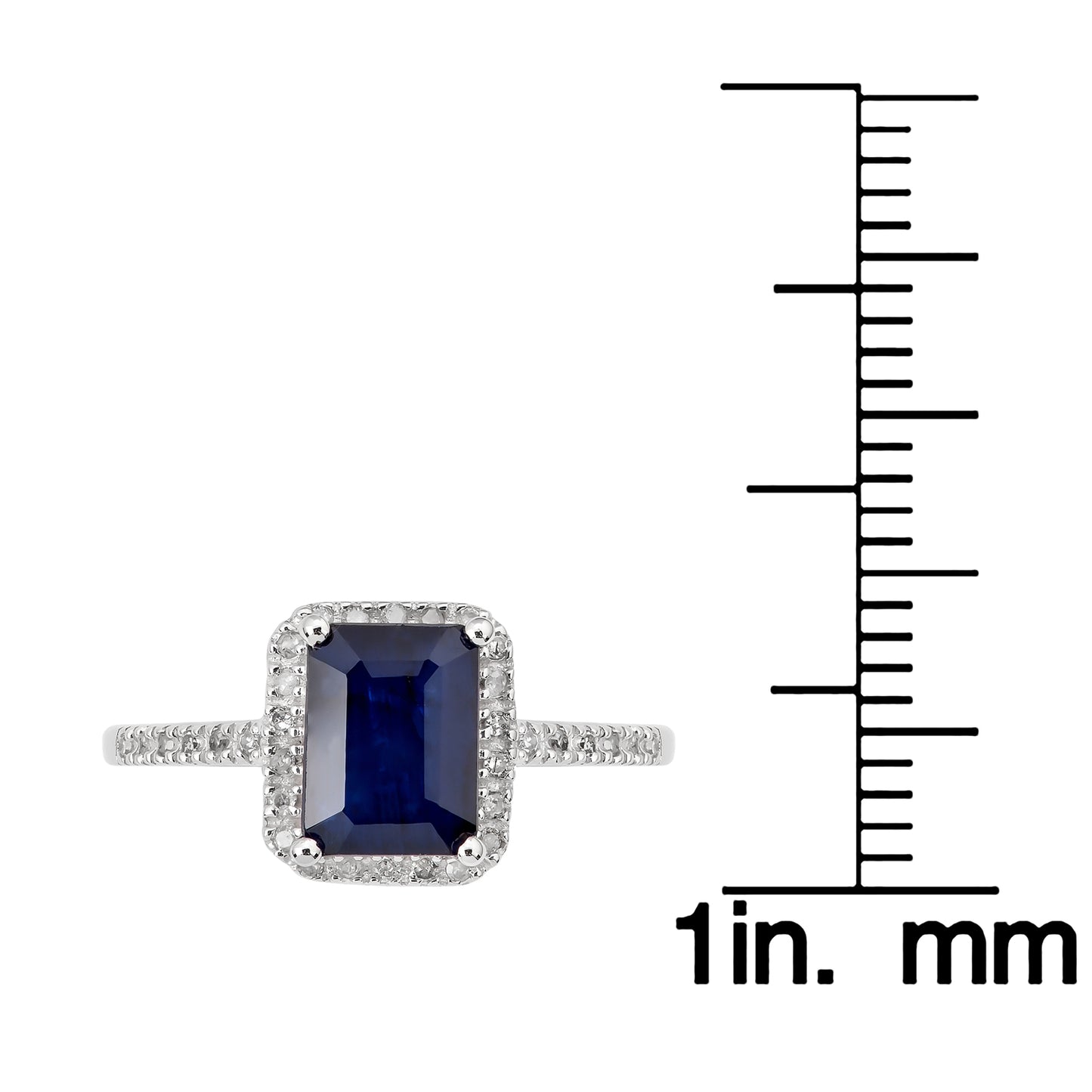 10k White Gold Emerald-Cut Sapphire and Diamond Halo Ring