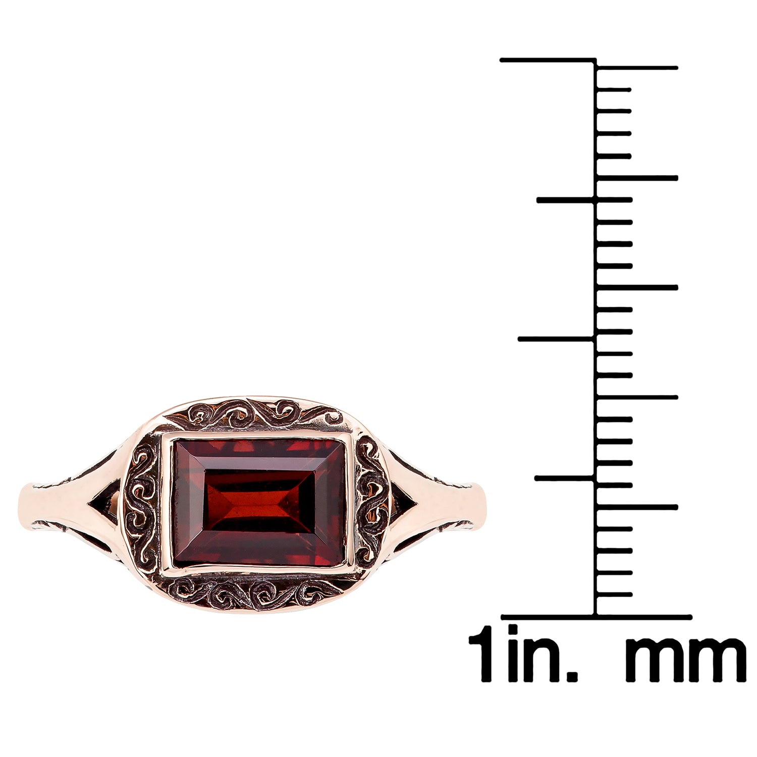 10k Rose Gold Vintage Style Genuine Emerald-Cut Garnet Scroll Ring
