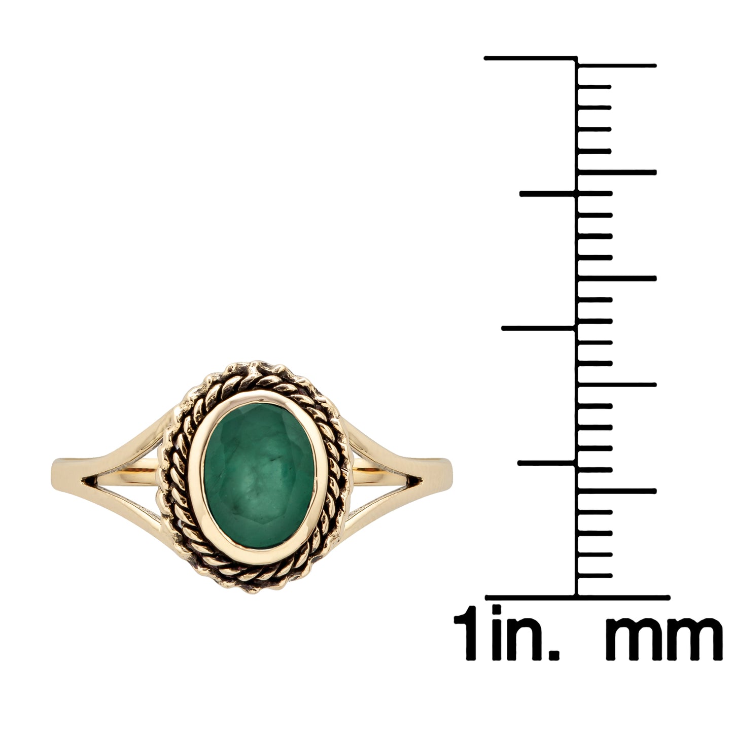 10k Yellow Gold Vintage Style Genuine Oval Emerald Split Shank Ring