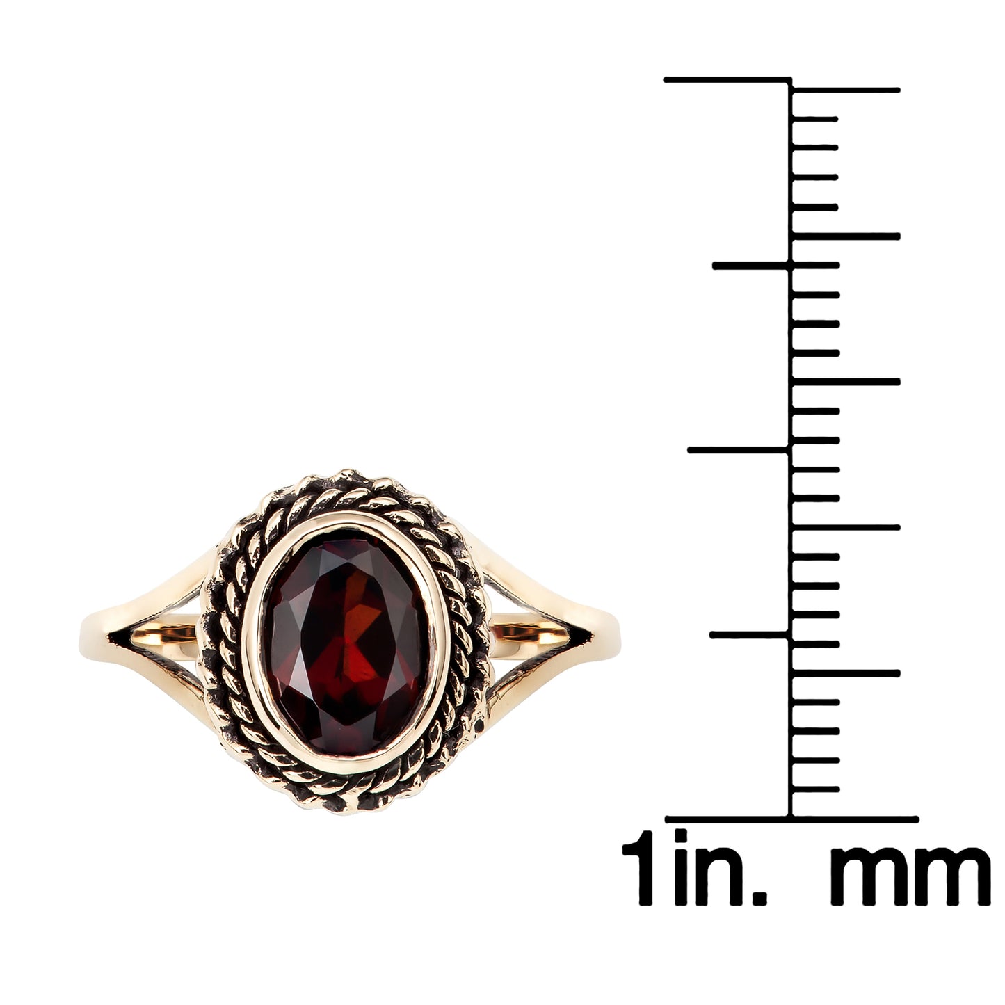 10k Yellow Gold Vintage Style Genuine Oval Garnet Split Shank Ring