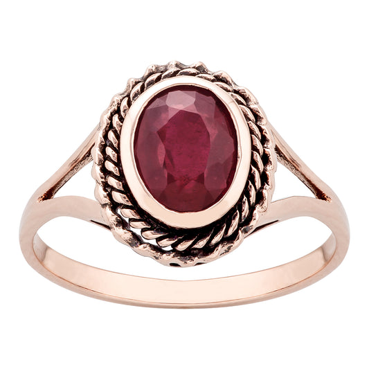 10k Rose Gold Vintage Style Genuine Oval Ruby Split Shank Ring
