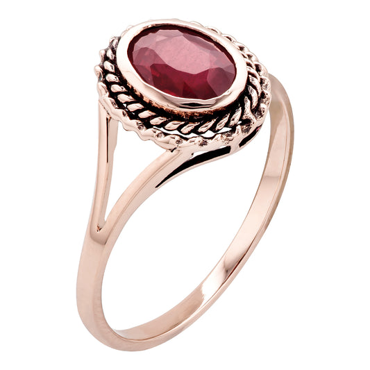 10k Rose Gold Vintage Style Genuine Oval Ruby Split Shank Ring