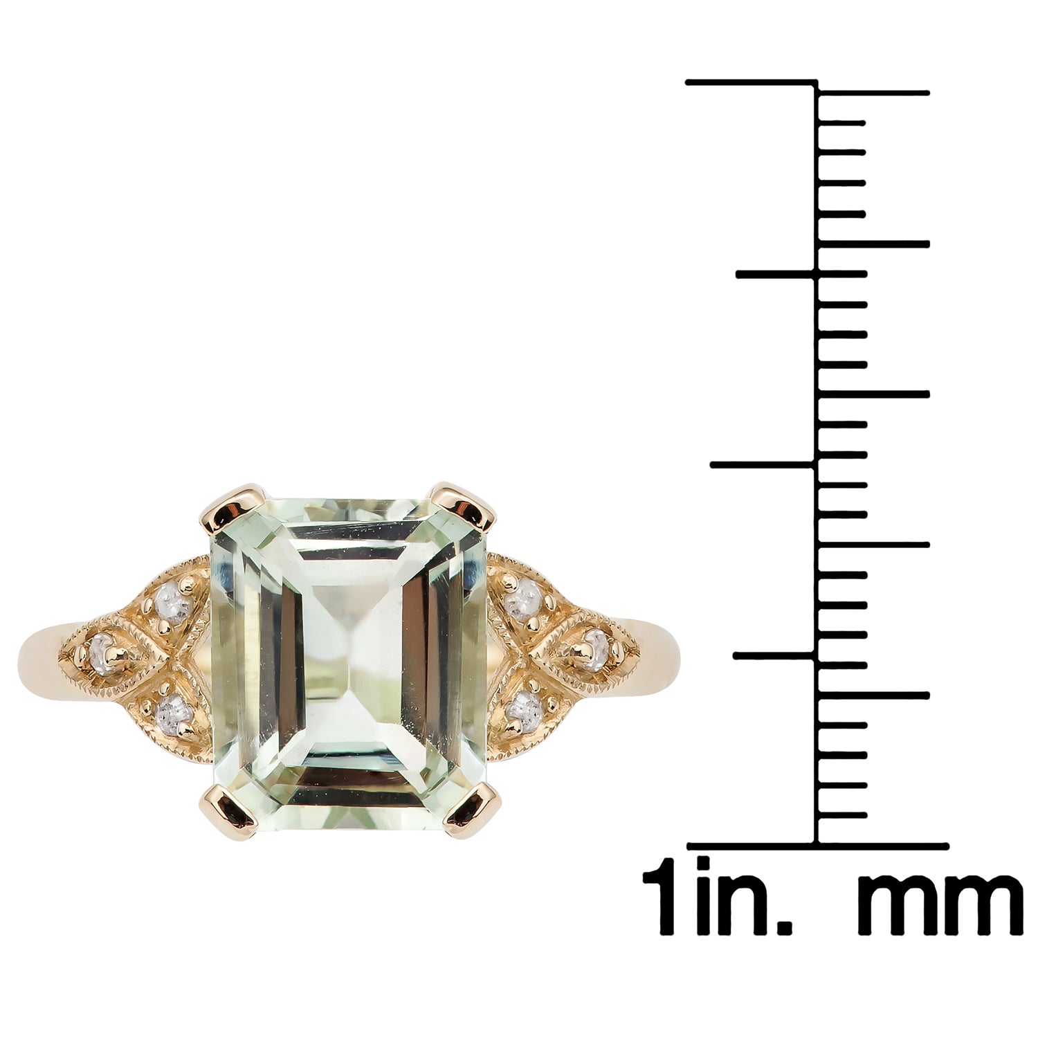 10k Yellow Gold Vintage Style Genuine Emerald-cut Green Amethyst and Diamond Ring