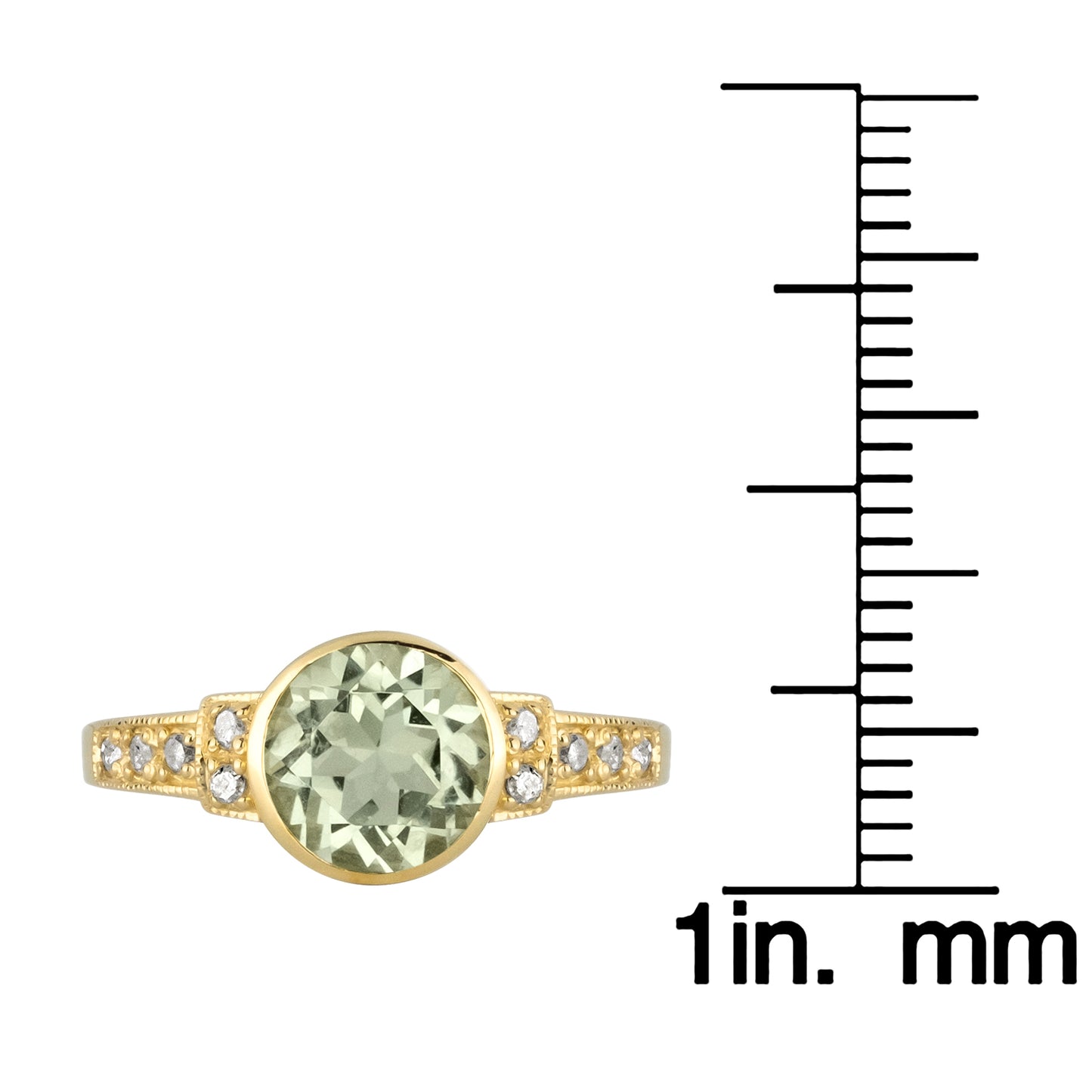 10k Yellow Gold Vintage Style Genuine Round Green Amethyst and Diamond Ring