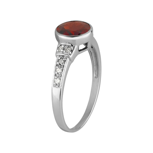 10k White Gold Vintage Style Genuine Round Garnet and Diamond Ring