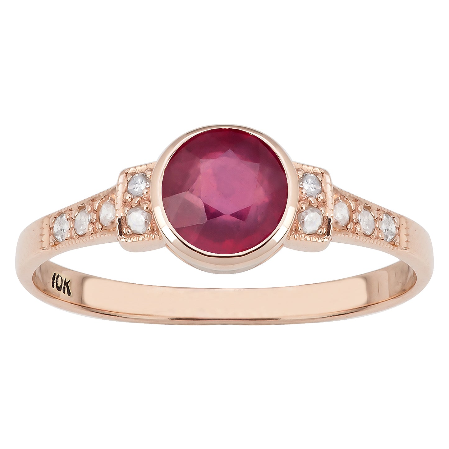 10k Rose Gold Vintage Style Genuine Round Ruby and Diamond Ring