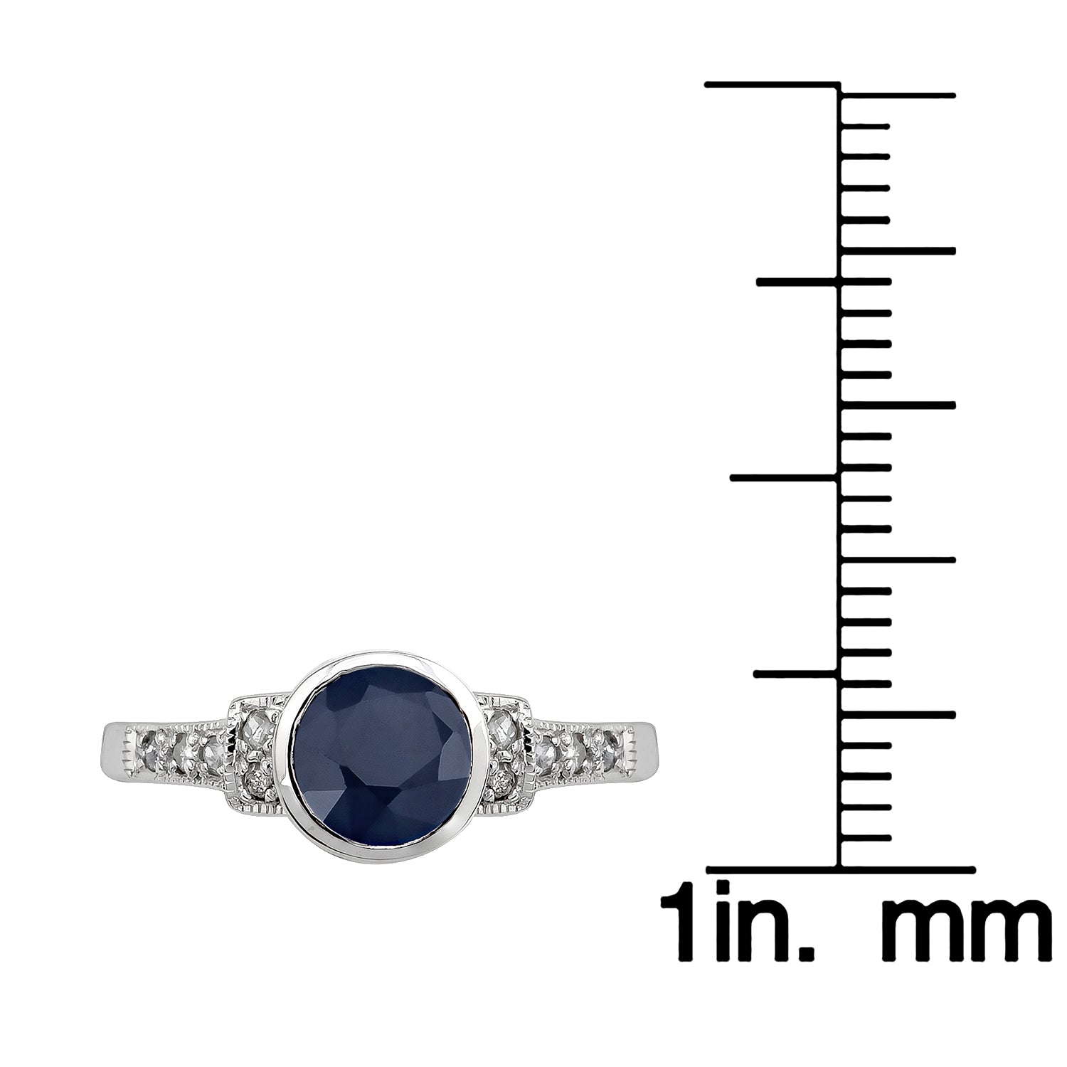 10k White Gold Vintage Style Genuine Round Sapphire and Diamond Ring