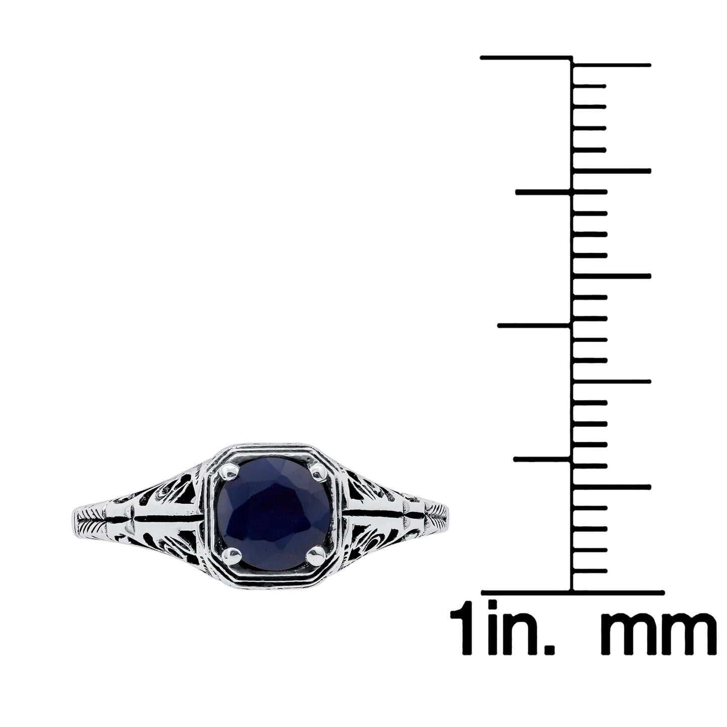 10k White Gold Vintage Style Genuine Round Sapphire Filigree Ring