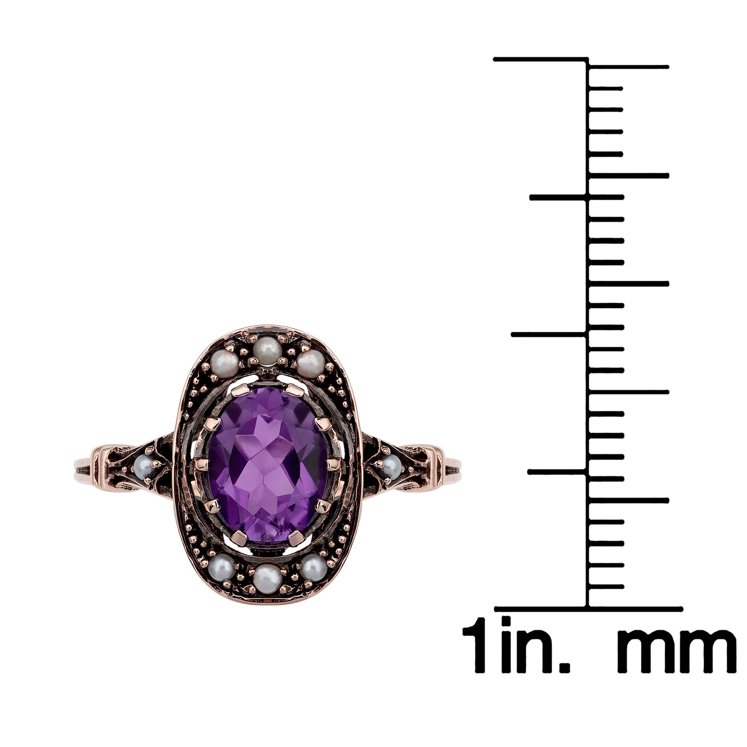10k Rose Gold Vintage Style Genuine Oval Amethyst and Cultured-Pearl Ring