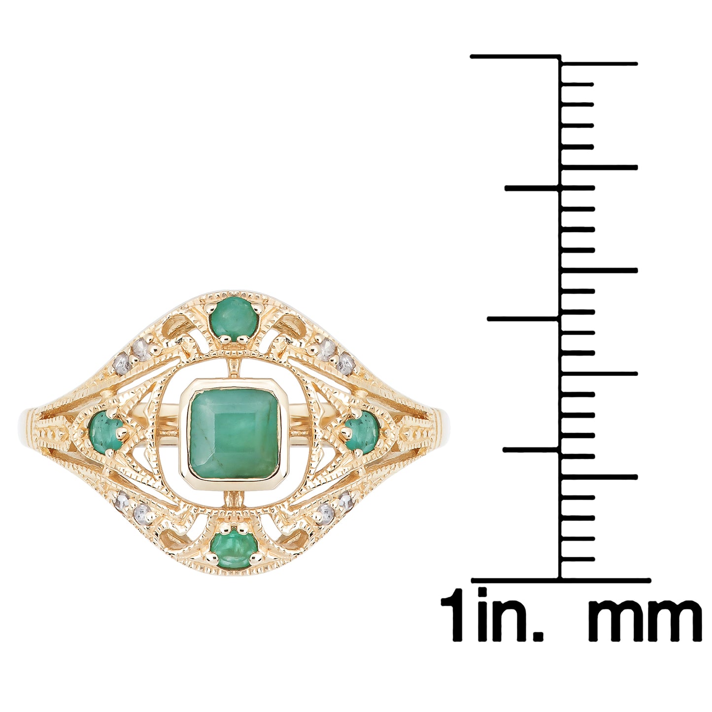 10k Yellow Gold Vintage Style Genuine Emerald and Diamond Ring
