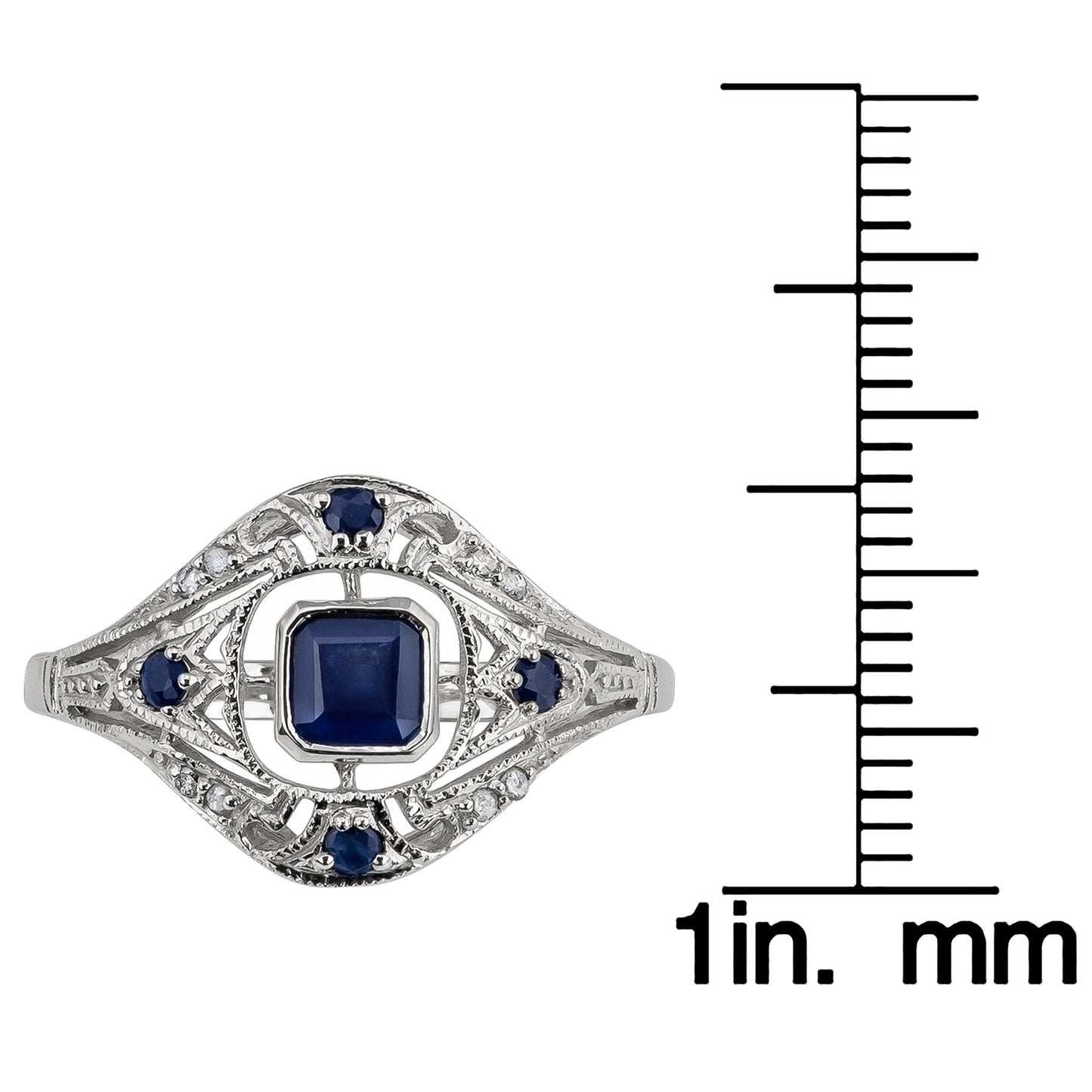 10k White Gold Vintage Style Genuine Sapphire and Diamond Ring