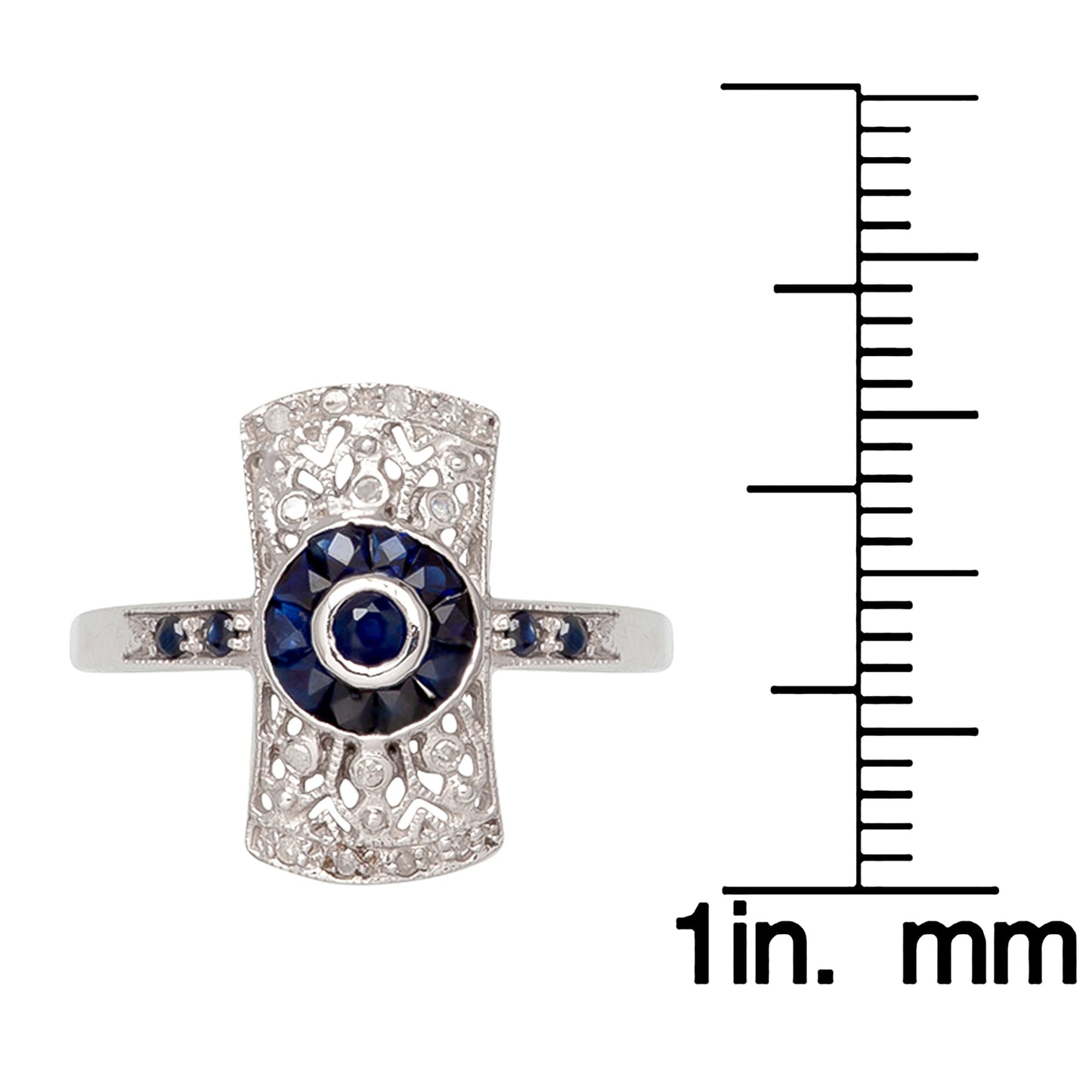 10k White Gold Antique Vintage Style Genuine Sapphire and Diamond Ring