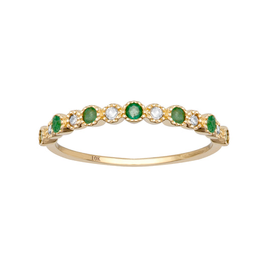 10k Yellow Gold Genuine Emerald and Diamond Petite Stackable Band