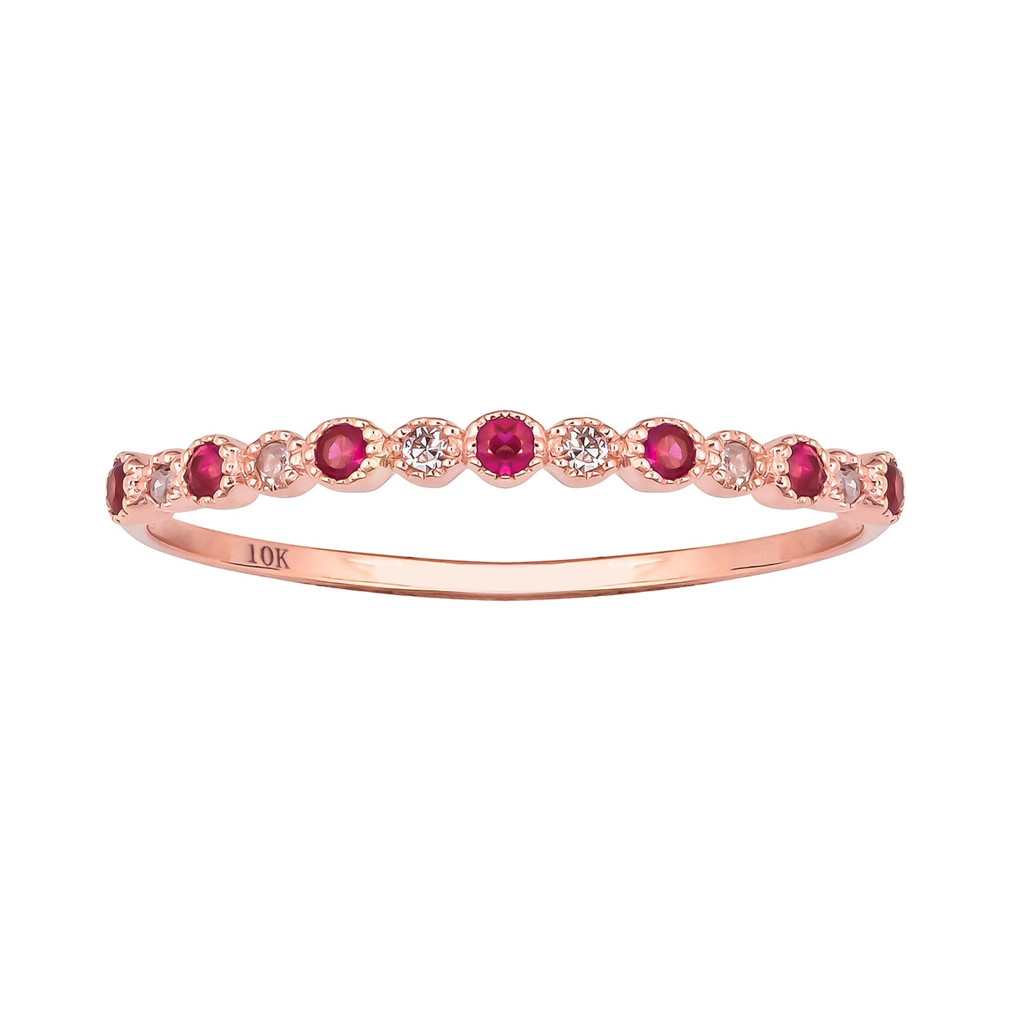 10k Rose Gold Genuine Ruby and Diamond Petite Stackable Band