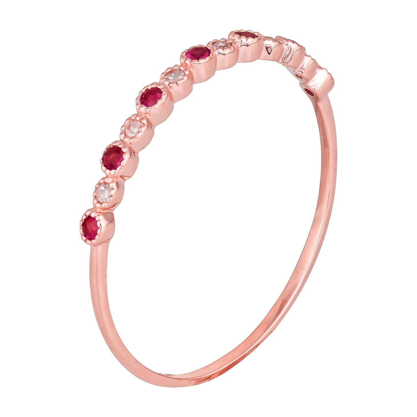 10k Rose Gold Genuine Ruby and Diamond Petite Stackable Band